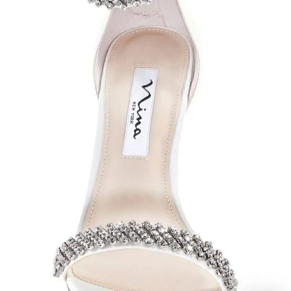 NINA Women's Ivory Vauna Ankle Strap Sandal $108.95 Rows of crystals shoes